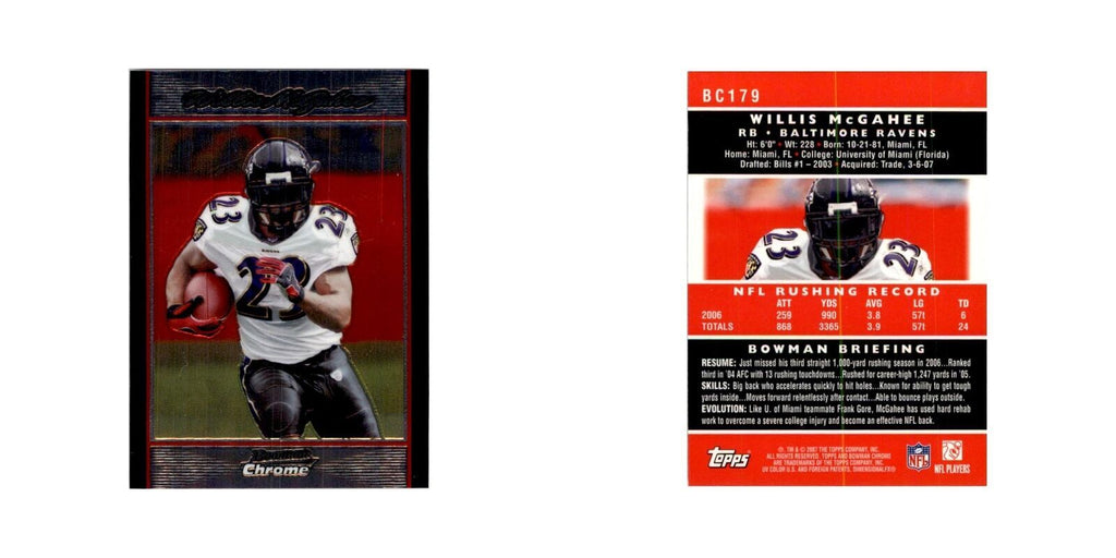 2007 Bowman Chrome Willis McGahee Football Cards #179