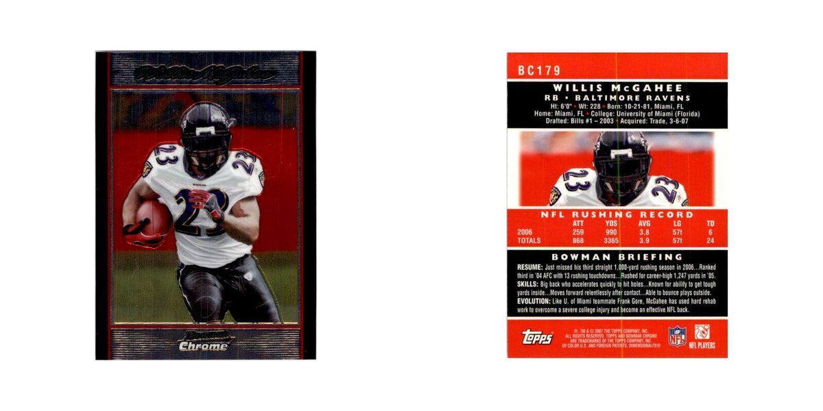 2007 Bowman Chrome Willis McGahee Football Cards #179