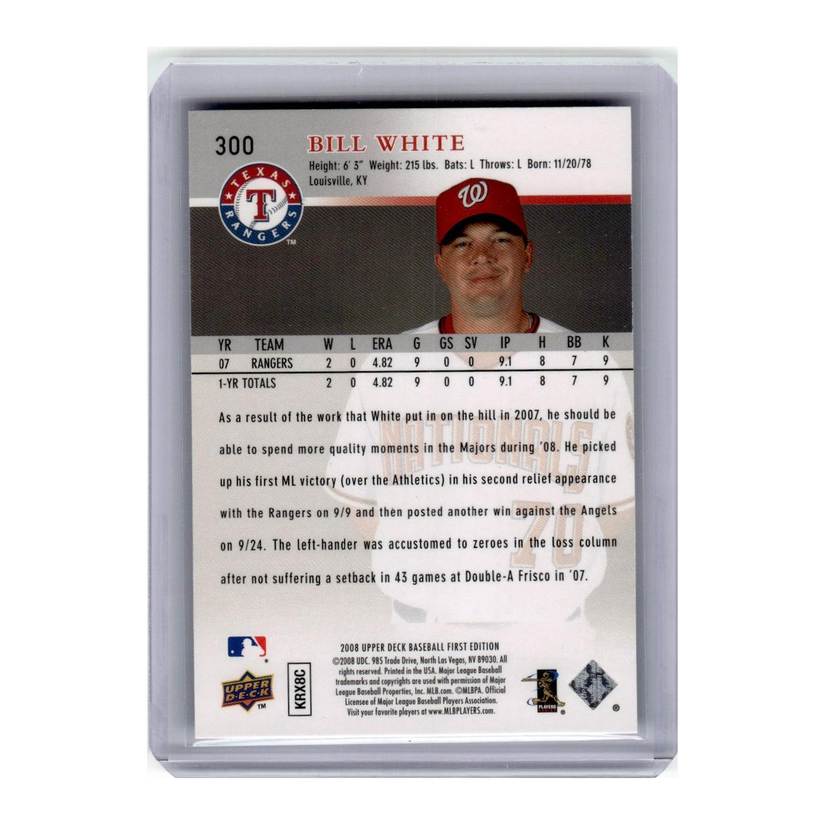 2008 Upper Deck First Edition Bill White RC Rangers #300