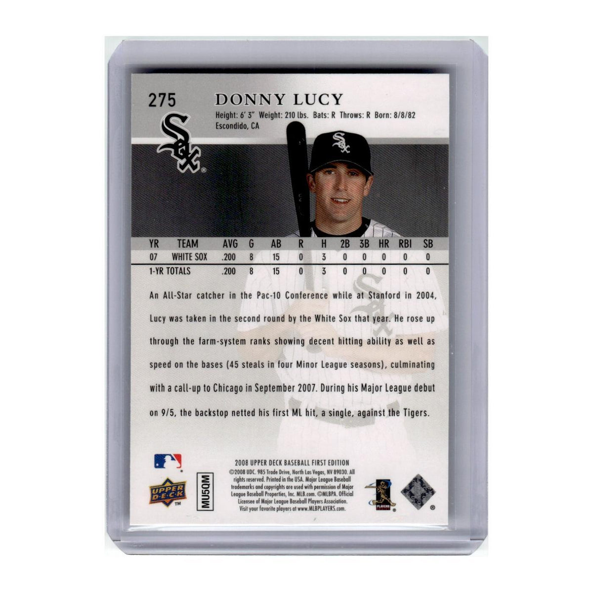 2008 Upper Deck First Edition Donny Lucy RC White Sox #275