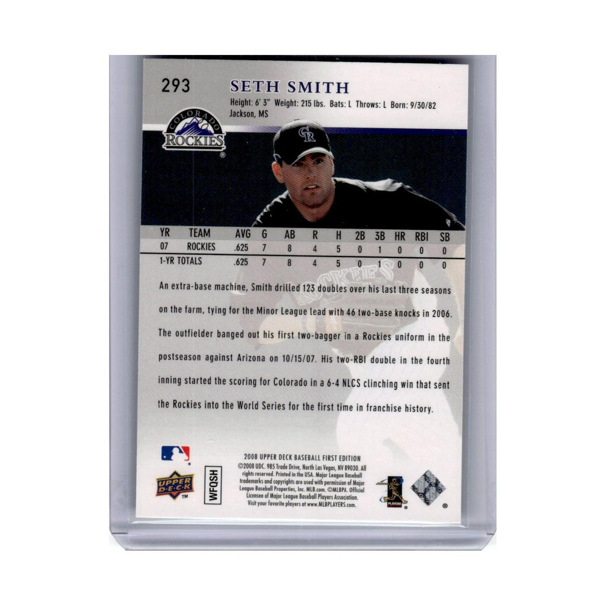 2008 Upper Deck First Edition Seth Smith RC Rockies #293