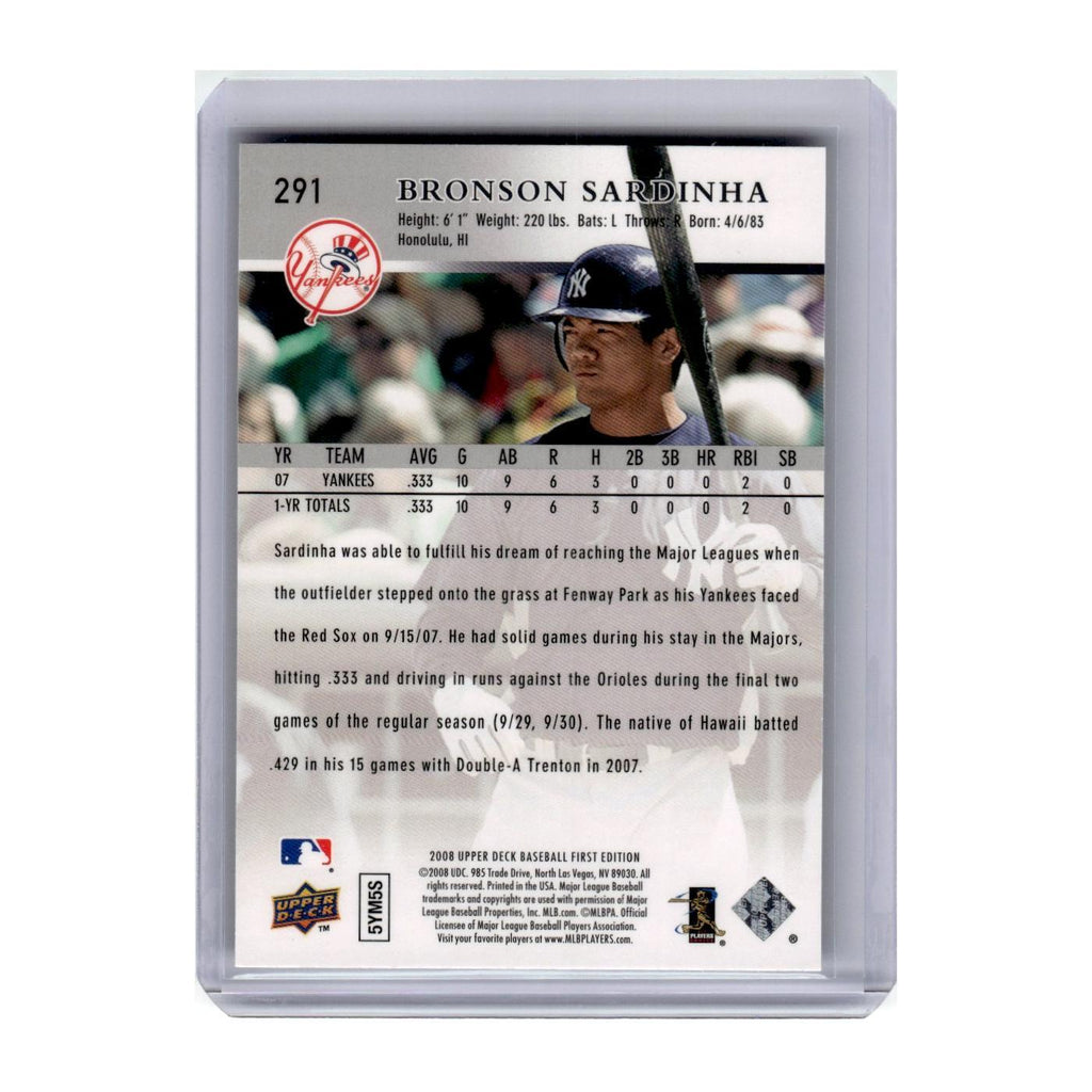 2008 Upper Deck First Edition Bronson Sardinha RC Yankees #291