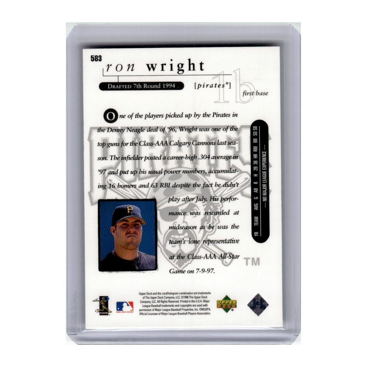 1998 Upper Deck Star Rookies Ron Wright Pirates #583
