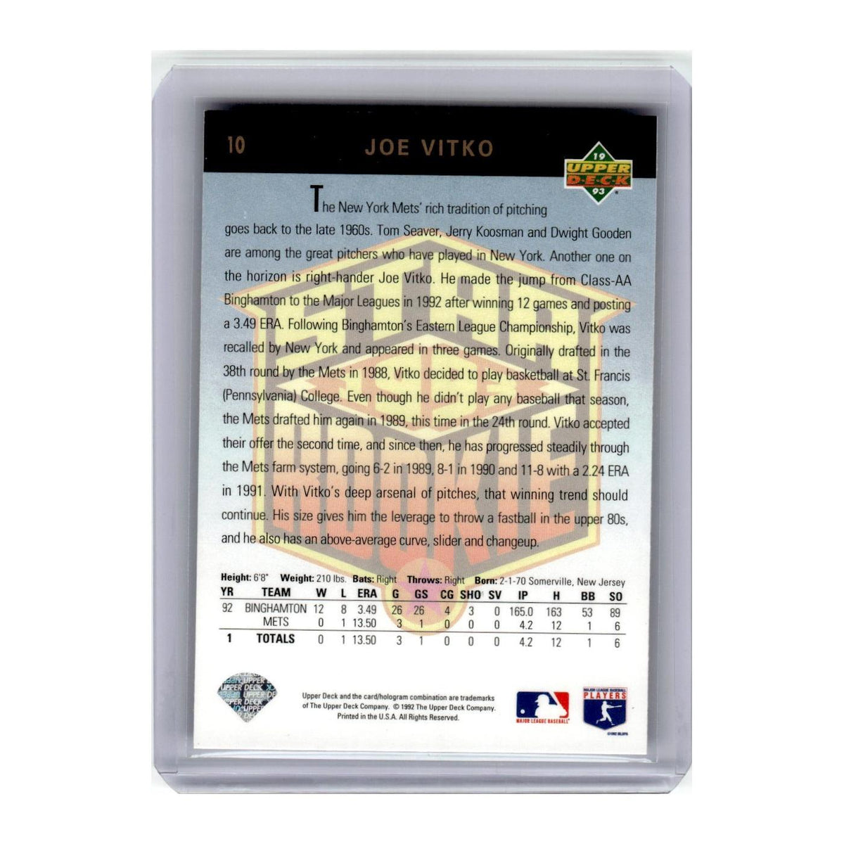 1993 Upper Deck Star Rookies Joe Vitko Mets #10