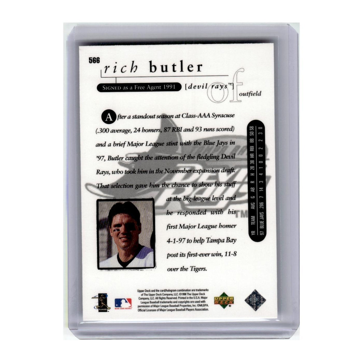 1998 Upper Deck Star Rookies Rich Butler RC Rays #566