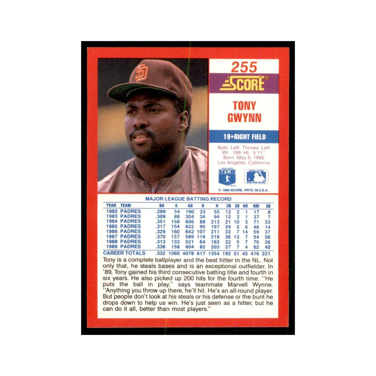1990 Score Tony Gwynn Baseball Cards #255