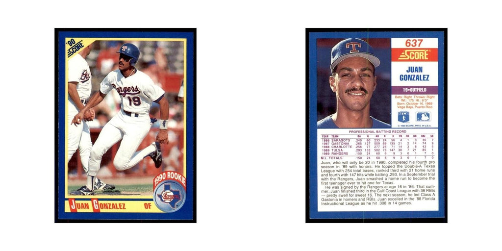 1990 Score Juan Gonzalez Baseball Cards #637