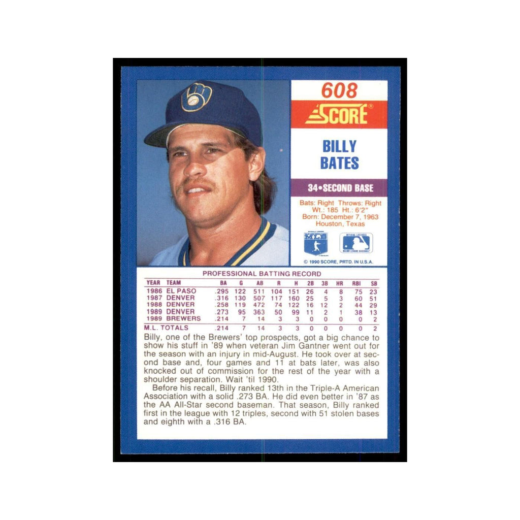 1990 Score Billy Bates Baseball Cards #608