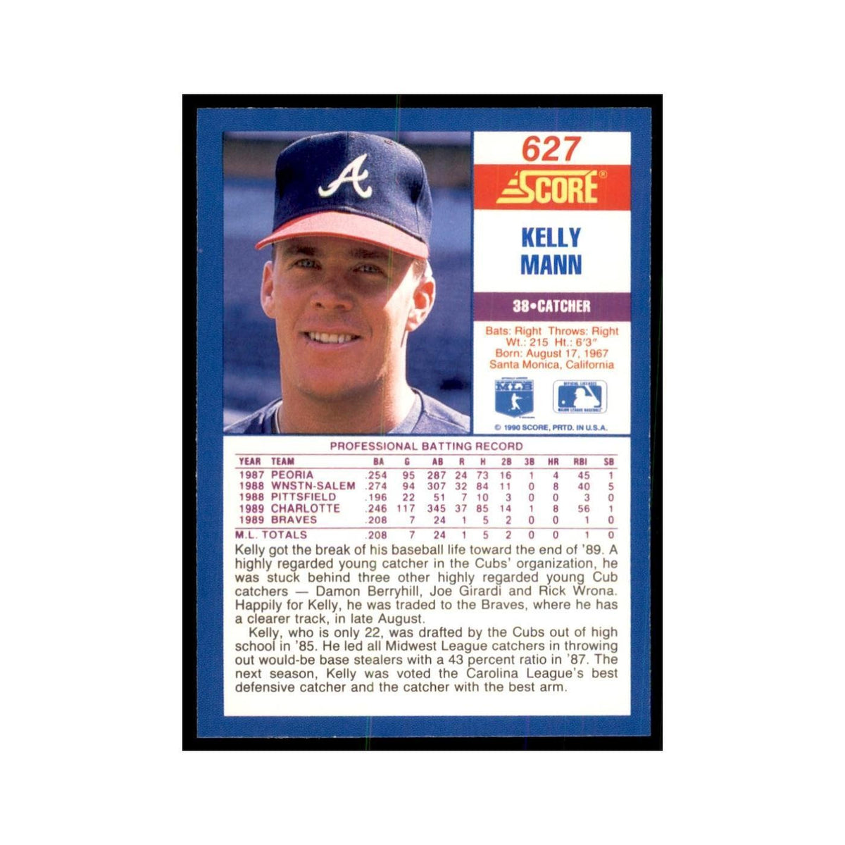 1990 Score Kelly Mann Baseball Cards #627
