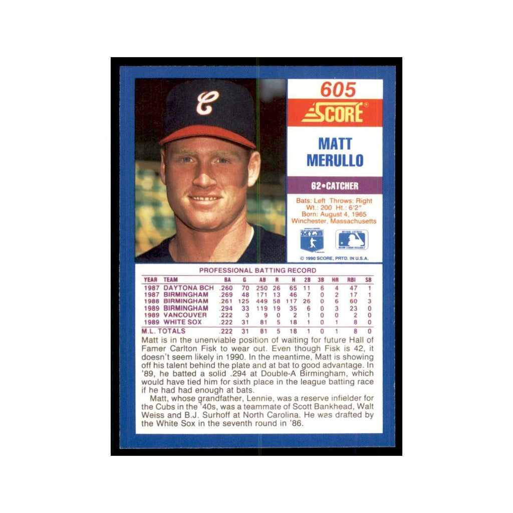 1990 Score Matt Merullo Baseball Cards #605