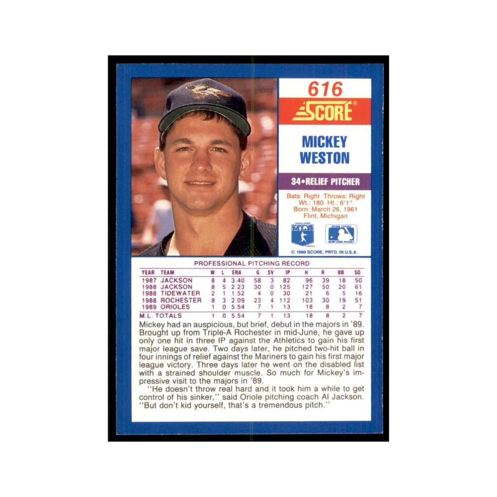 1990 Score Mickey Weston Baseball Cards #616
