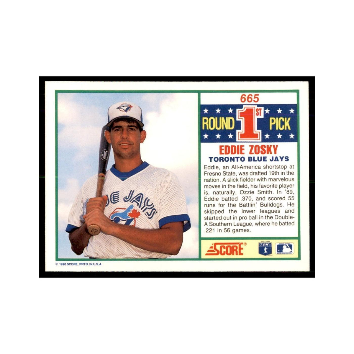 1990 Score Eddie Zosky Baseball Cards #665