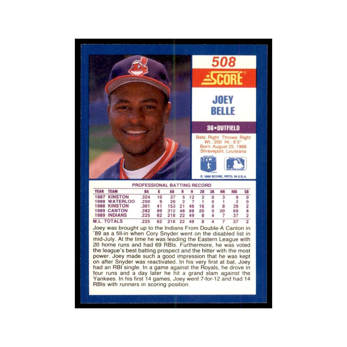 1990 Score Joey Belle Baseball Cards #508