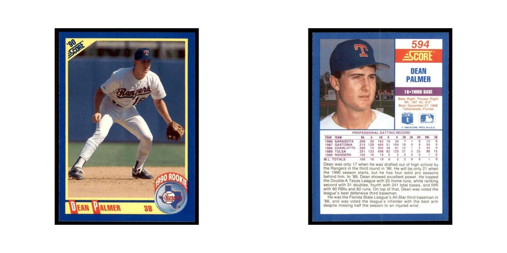 1990 Score Dean Palmer Baseball Cards #594