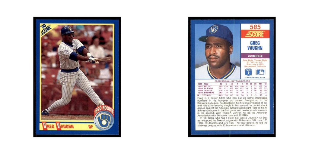 1990 Score Greg Vaughn Baseball Cards #585