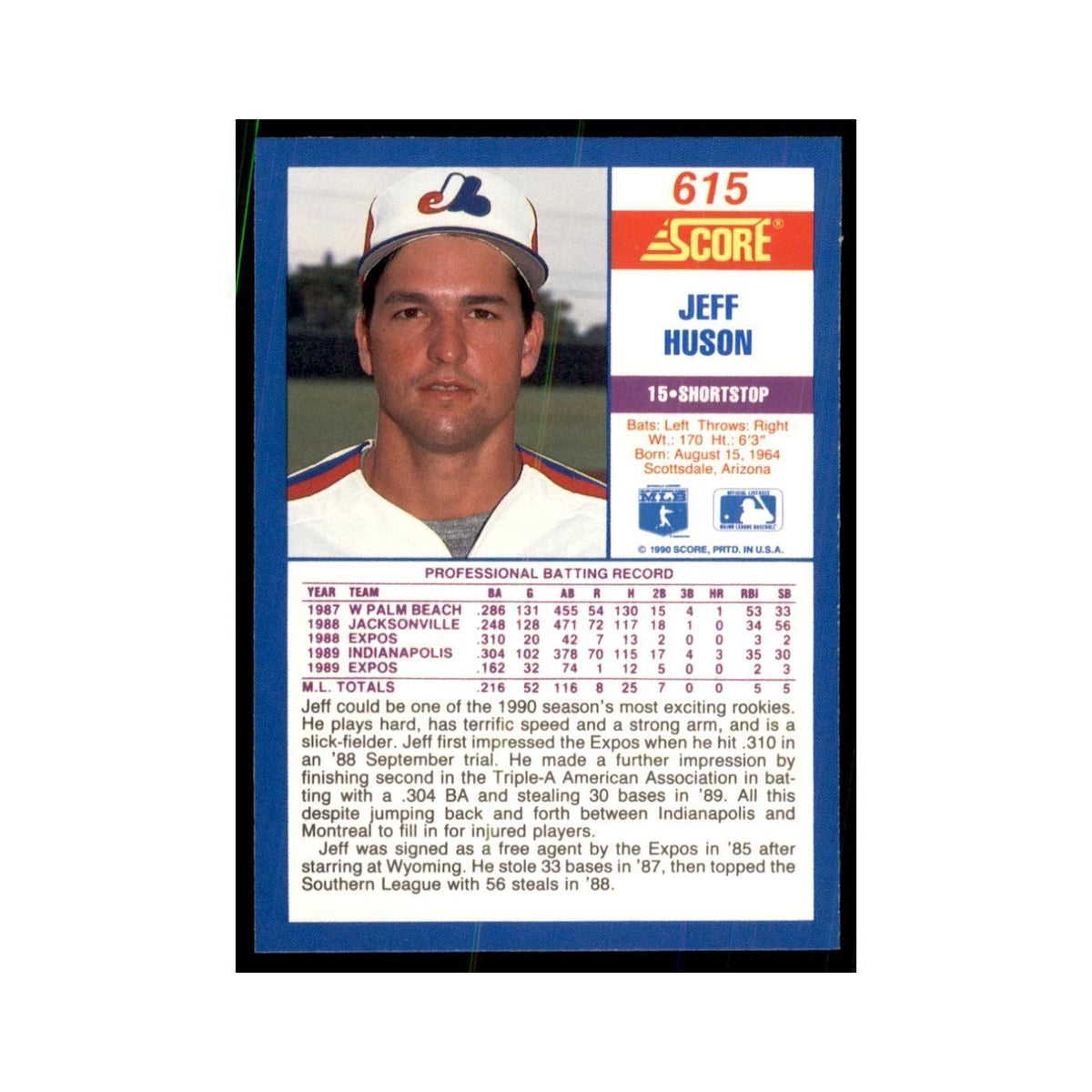 1990 Score Jeff Huson Baseball Cards #615