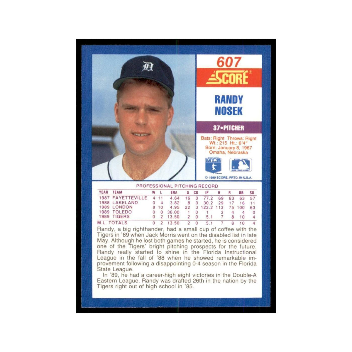 1990 Score Randy Nosek Baseball Cards #607