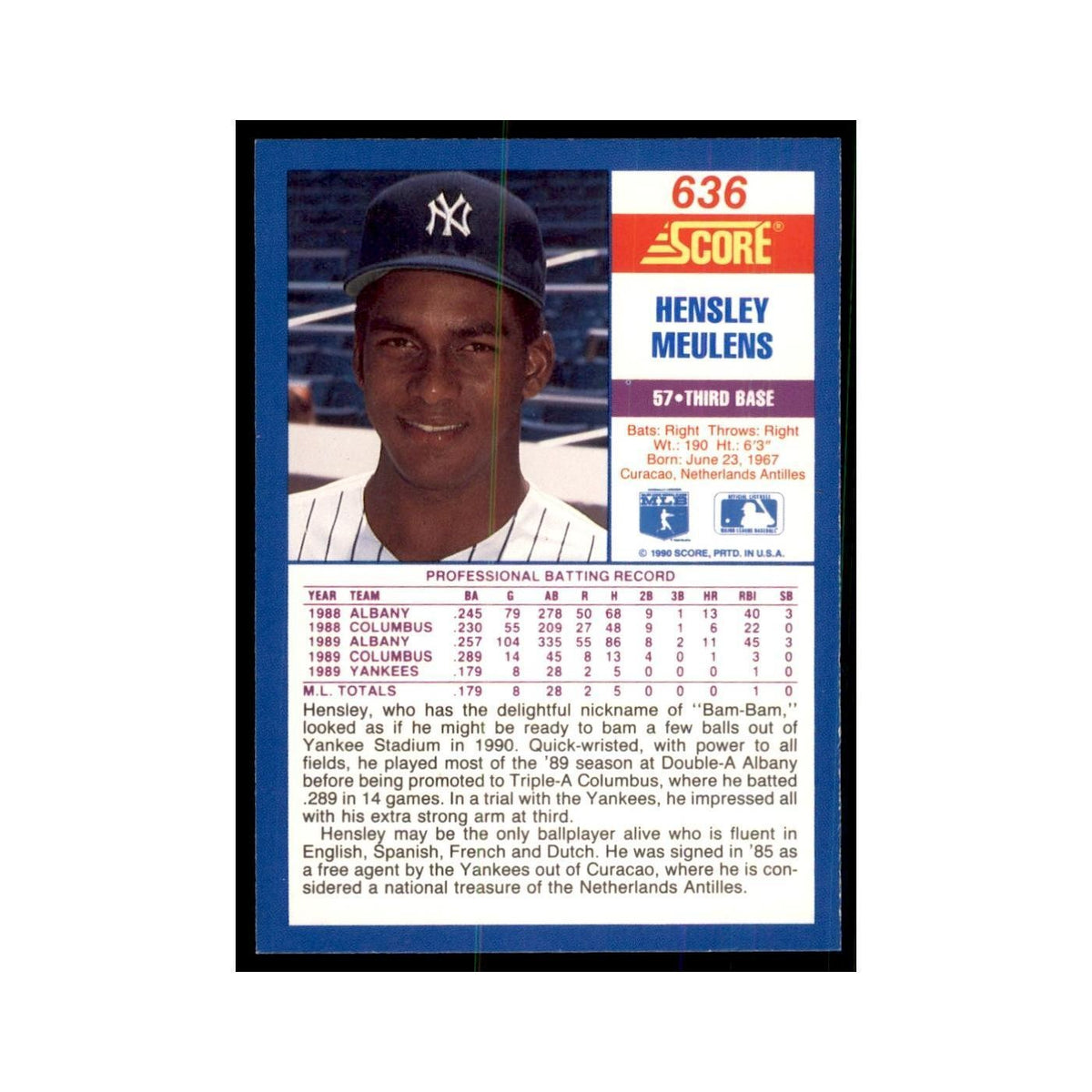 1990 Score Hensley Meulens Baseball Cards #636