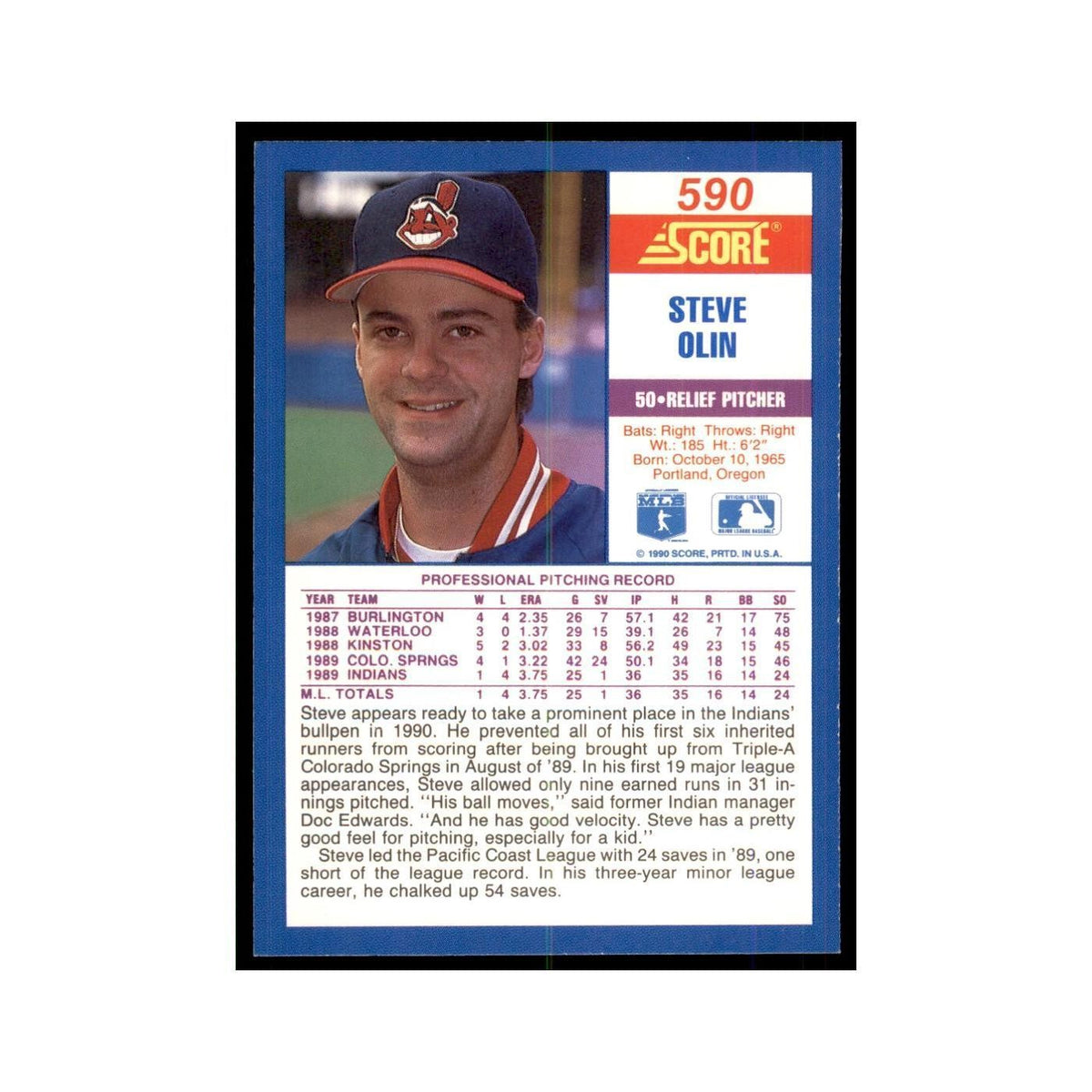 1990 Score Steve Olin Baseball Cards #590