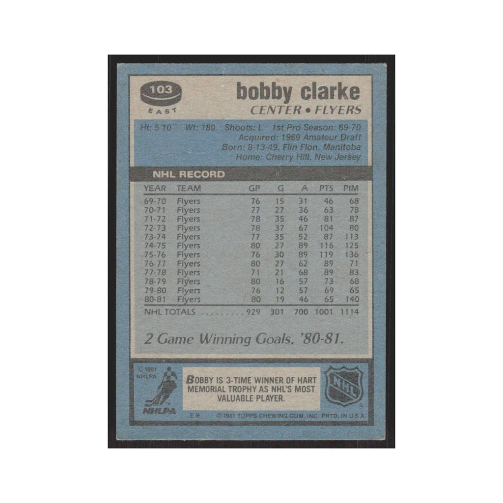 1981 Topps Bobby Clarke Philadelphia Flyers #E103