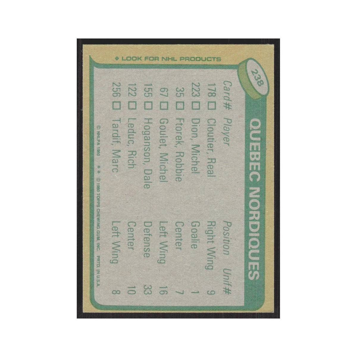 1980 Topps Real Cloutier Quebec Nordiques #238
