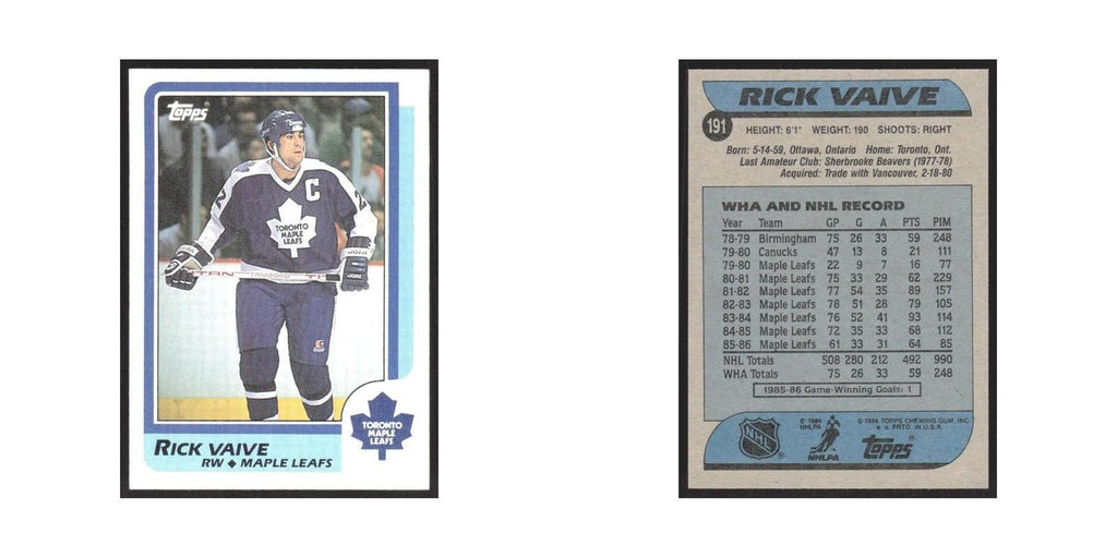 1986 Topps Rick Vaive Toronto Maple Leafs #191