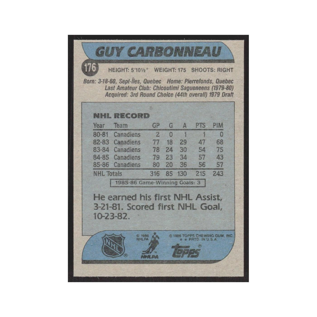 1986 Topps Guy Carbonneau Montreal Canadiens #176
