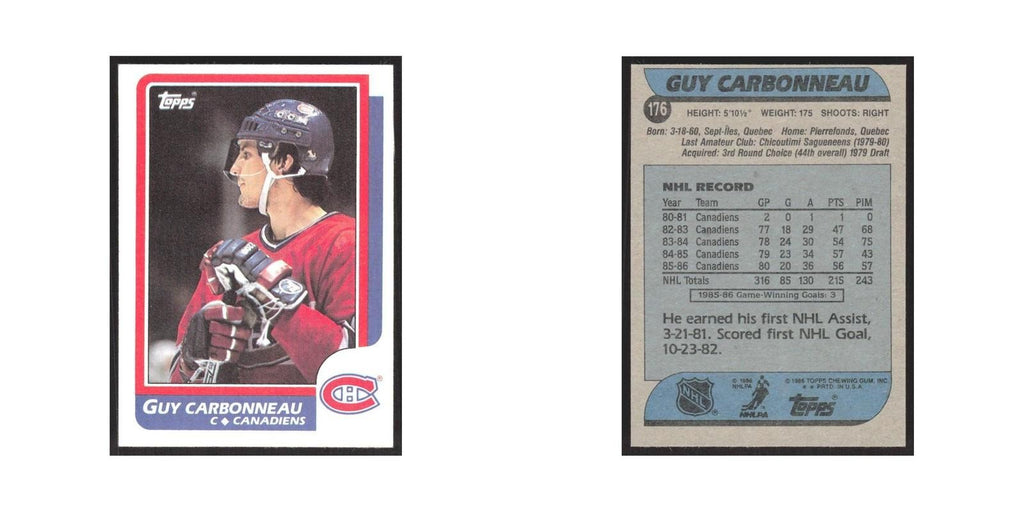 1986 Topps Guy Carbonneau Montreal Canadiens #176
