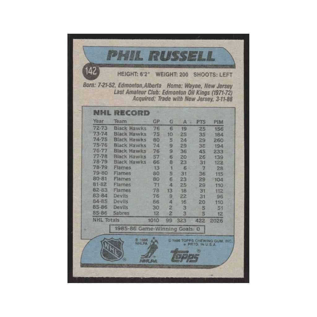 1986 Topps Phil Russell Buffalo Sabres #142