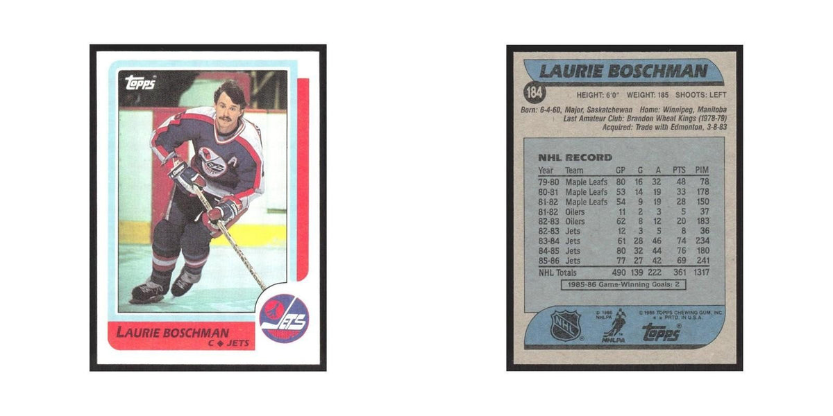 1986 Topps Laurie Boschman Winnipeg Jets #184