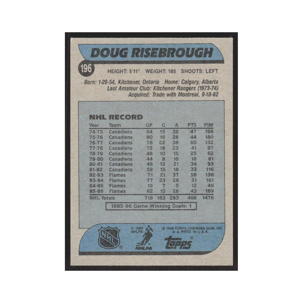 1986 Topps Doug Risebrough Calgary Flames #196