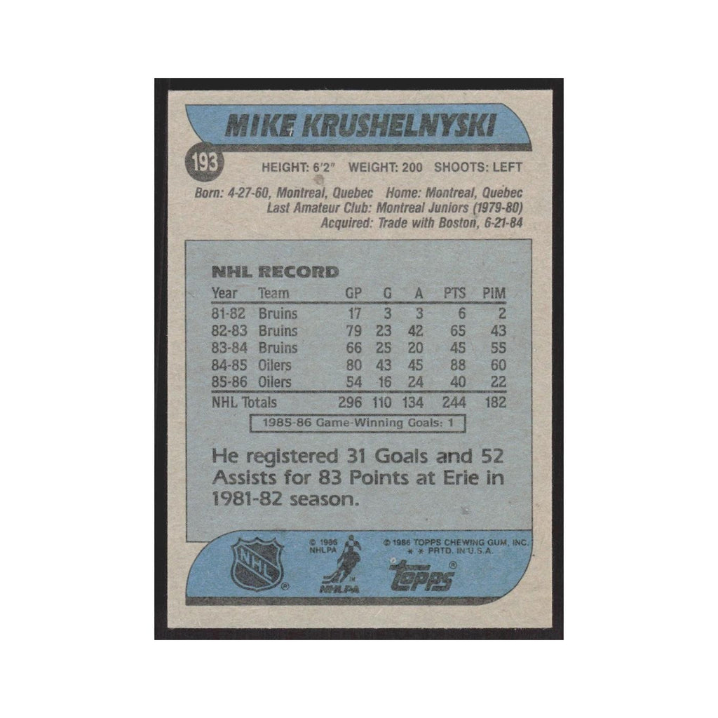 1986 Topps Mike Krushelnyski Edmonton Oilers #193
