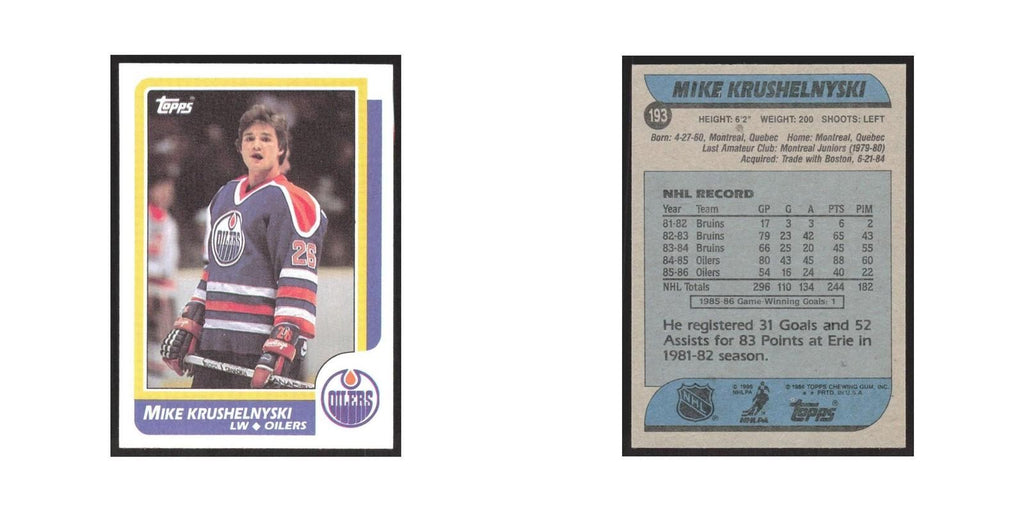 1986 Topps Mike Krushelnyski Edmonton Oilers #193