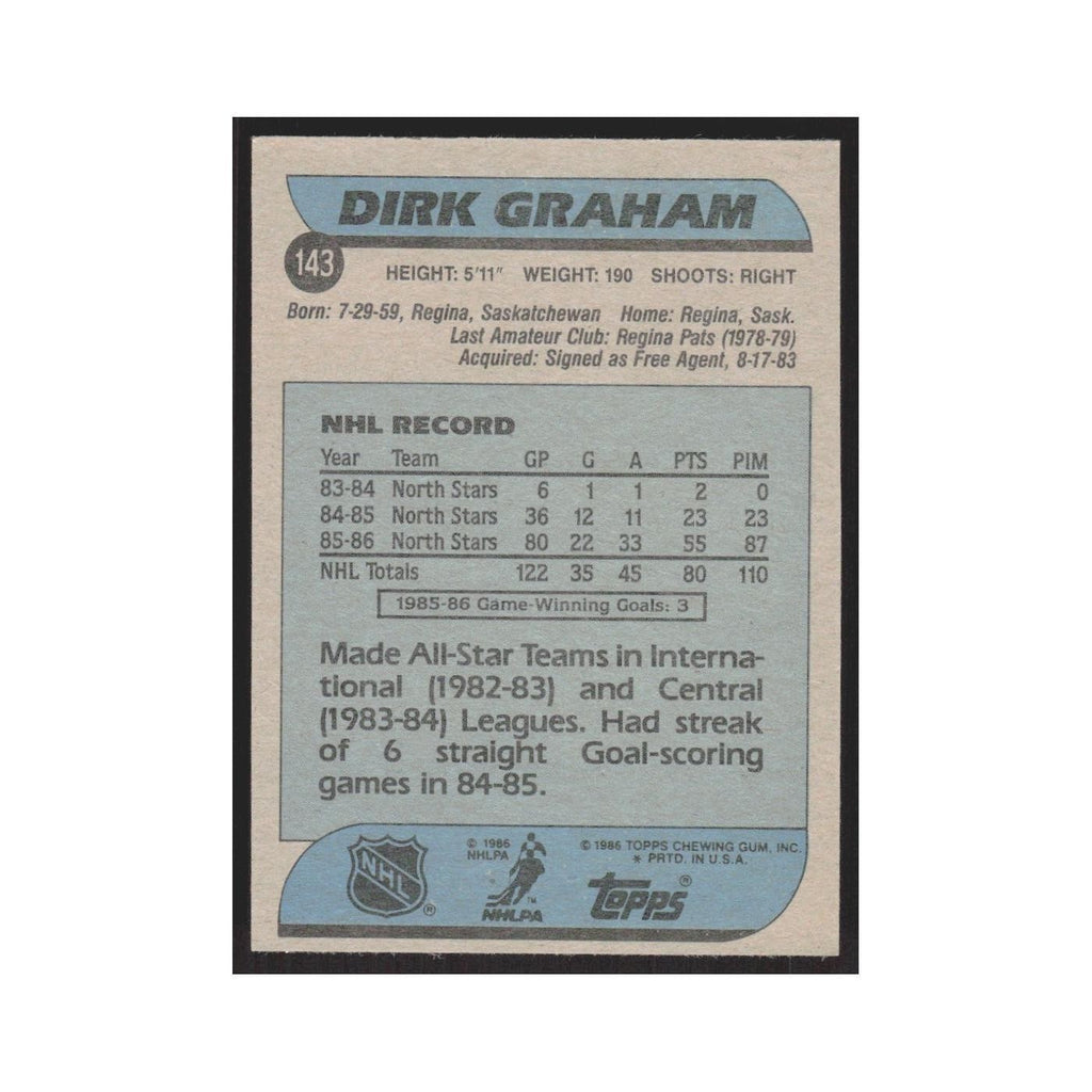 1986 Topps Dirk Graham Minnesota North Stars #143