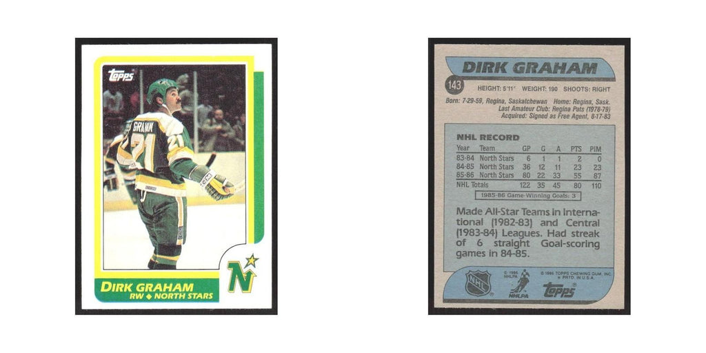 1986 Topps Dirk Graham Minnesota North Stars #143