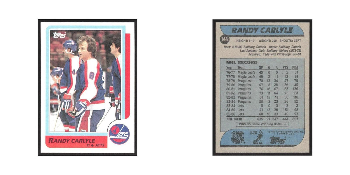 1986 Topps Randy Carlyle Winnipeg Jets #144