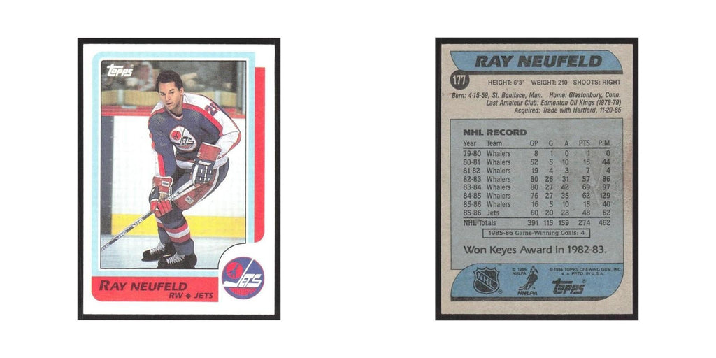 1986 Topps Ray Neufeld Winnipeg Jets #177
