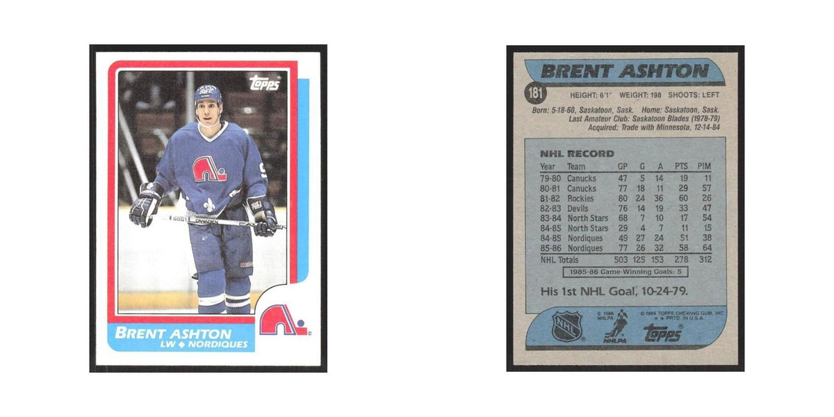 1986 Topps Brent Ashton Quebec Nordiques #181