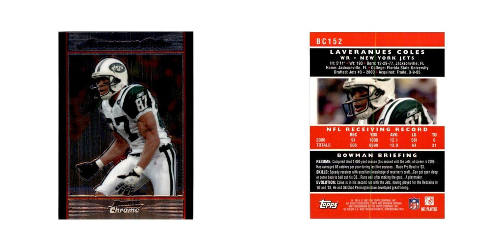 2007 Bowman Chrome Laveranues Coles Football Cards #152