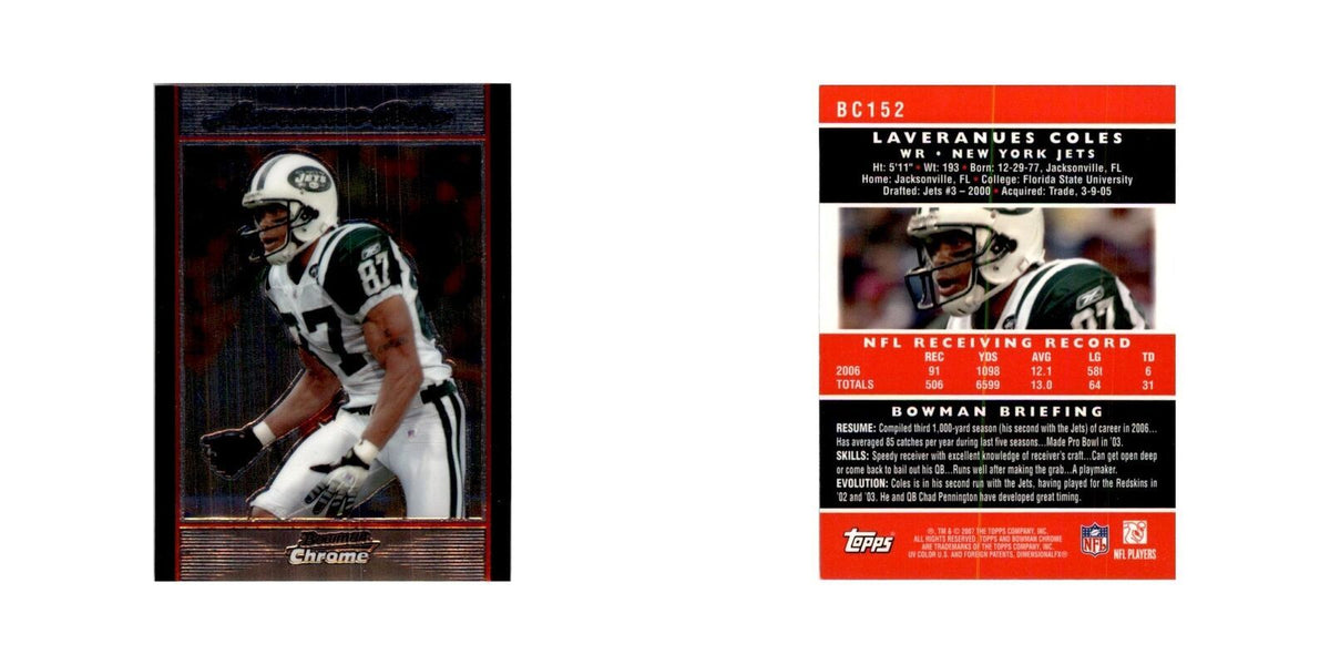 2007 Bowman Chrome Laveranues Coles Football Cards #152