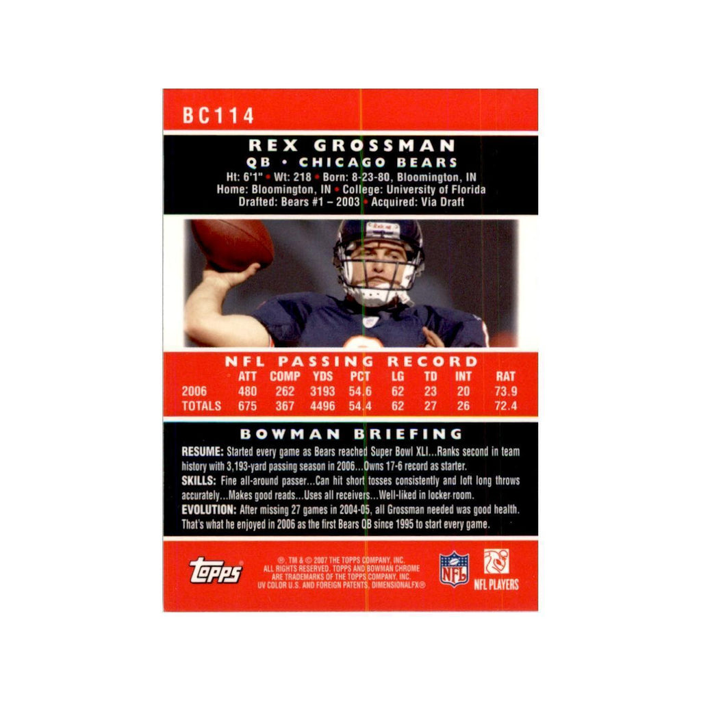 2007 Bowman Chrome Rex Grossman Football Cards #114