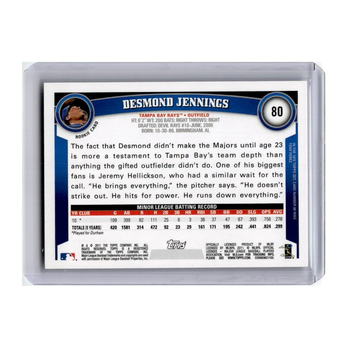 2011 Topps Desmond Jennings RC Rays #80