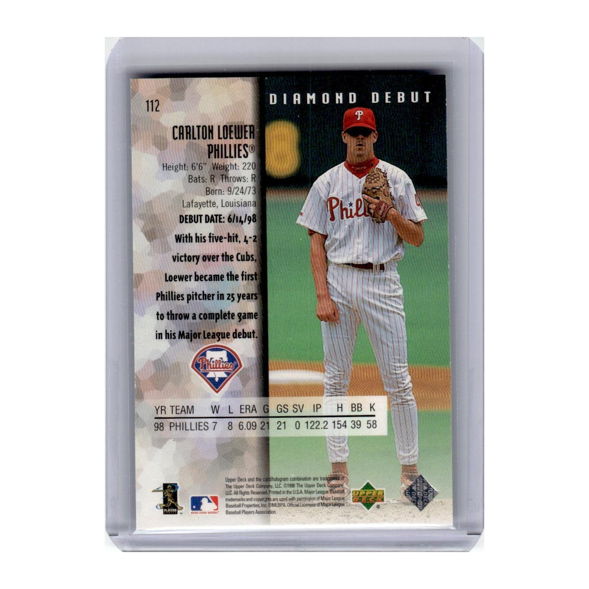 1999 Upper Deck Black Diamond Carlton Loewer Phillies #112