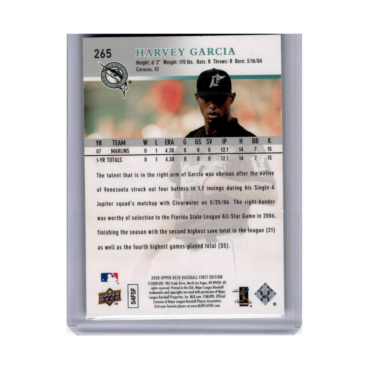 2008 Upper Deck First Edition Harvey Garcia RC Florida Marlins #265