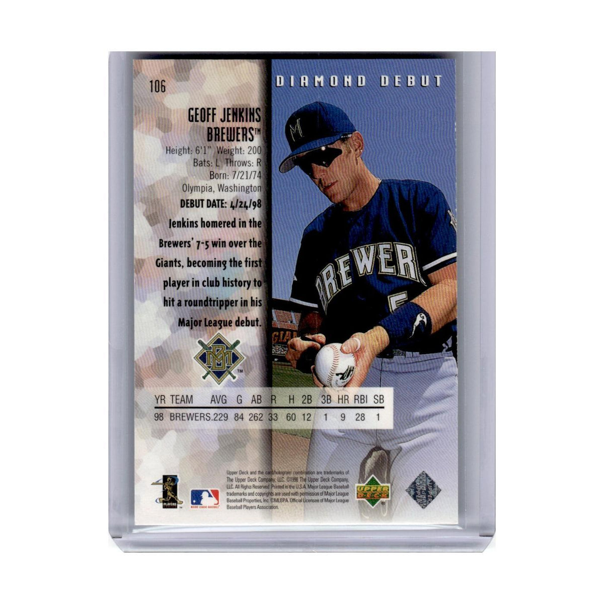 1999 Upper Deck Black Diamond Geoff Jenkins Brewers #106