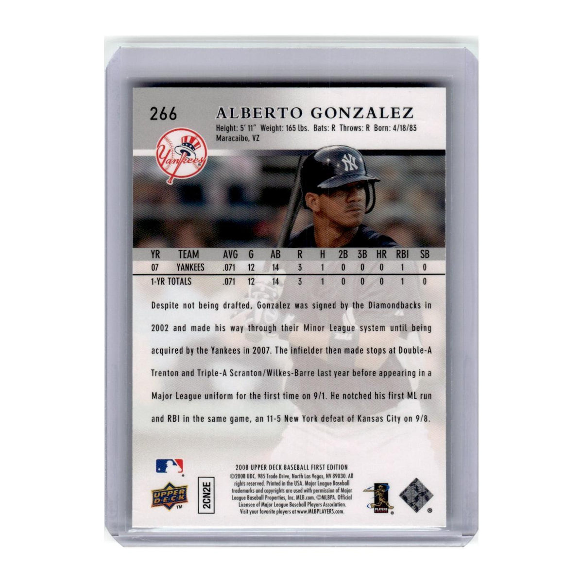 2008 Upper Deck First Edition Alberto Gonzalez RC Yankees #266