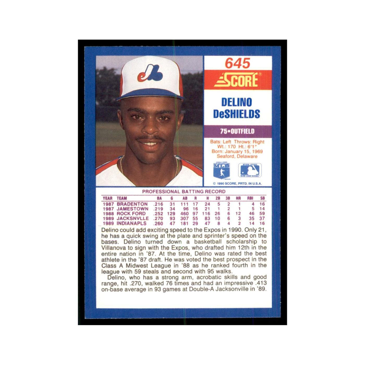1990 Score Delino DeShields Baseball Cards #645