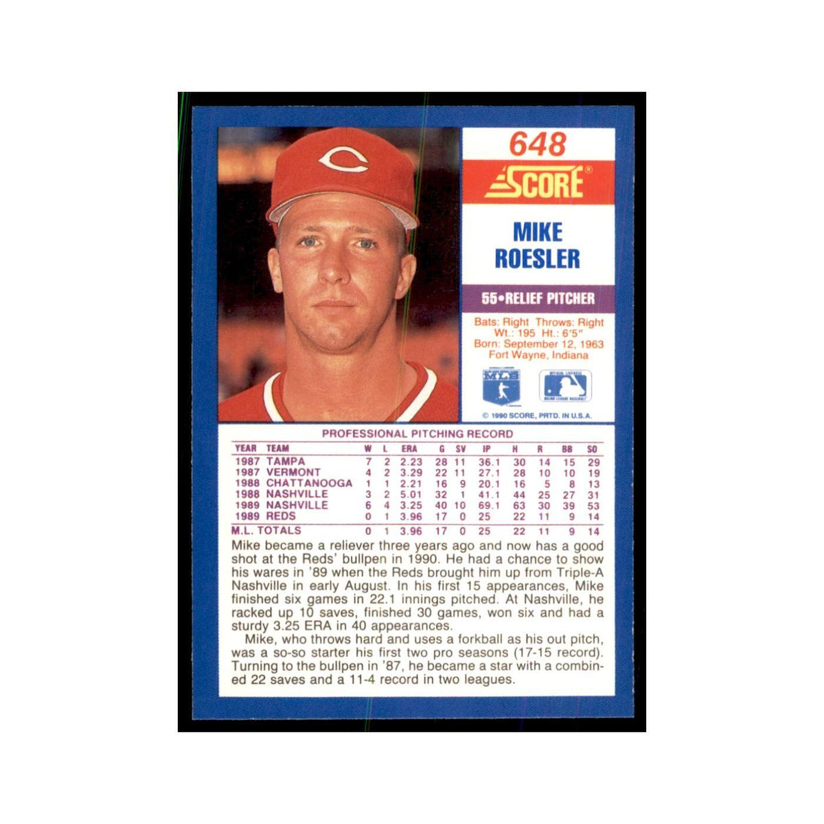 1990 Score Mike Roesler Baseball Cards #648