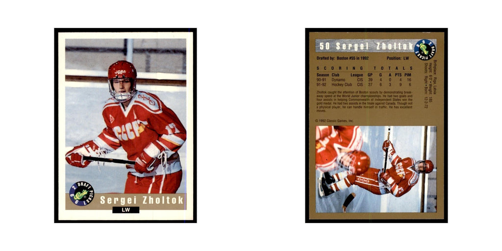 1992 Classic Draft Picks Sergei Zholtok Hockey Cards #50