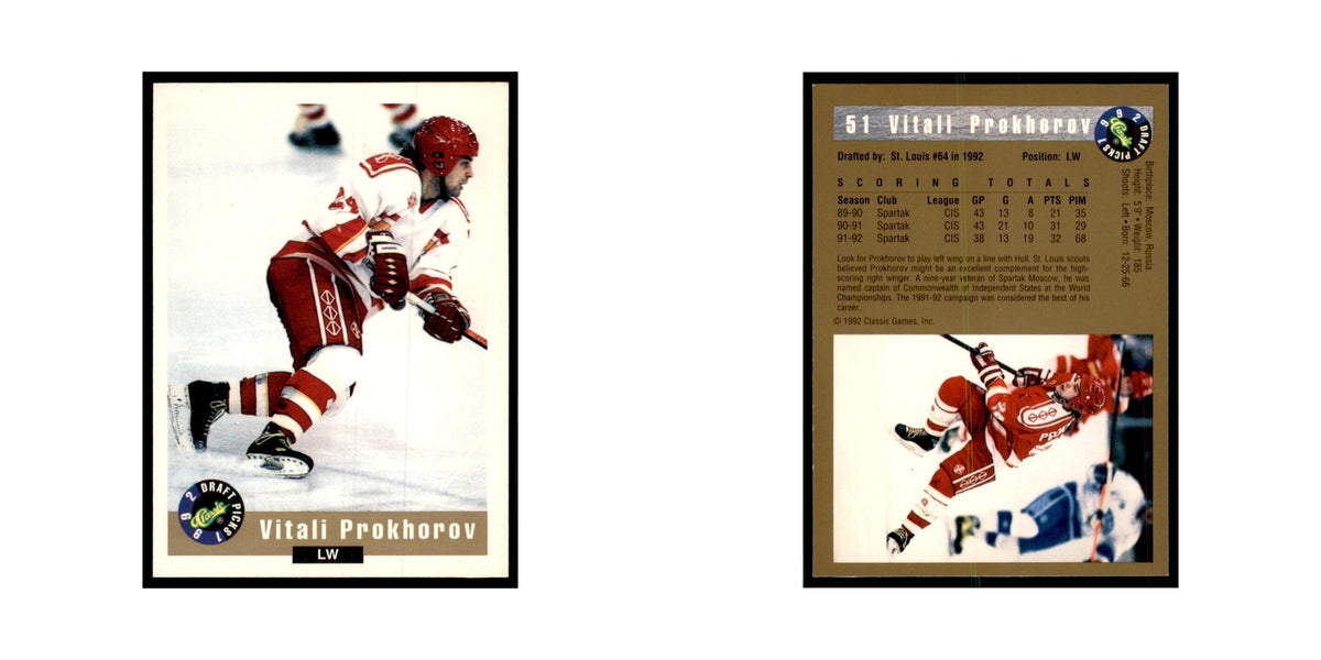 1992 Classic Draft Picks Vitali Prokhorov Hockey Cards #51